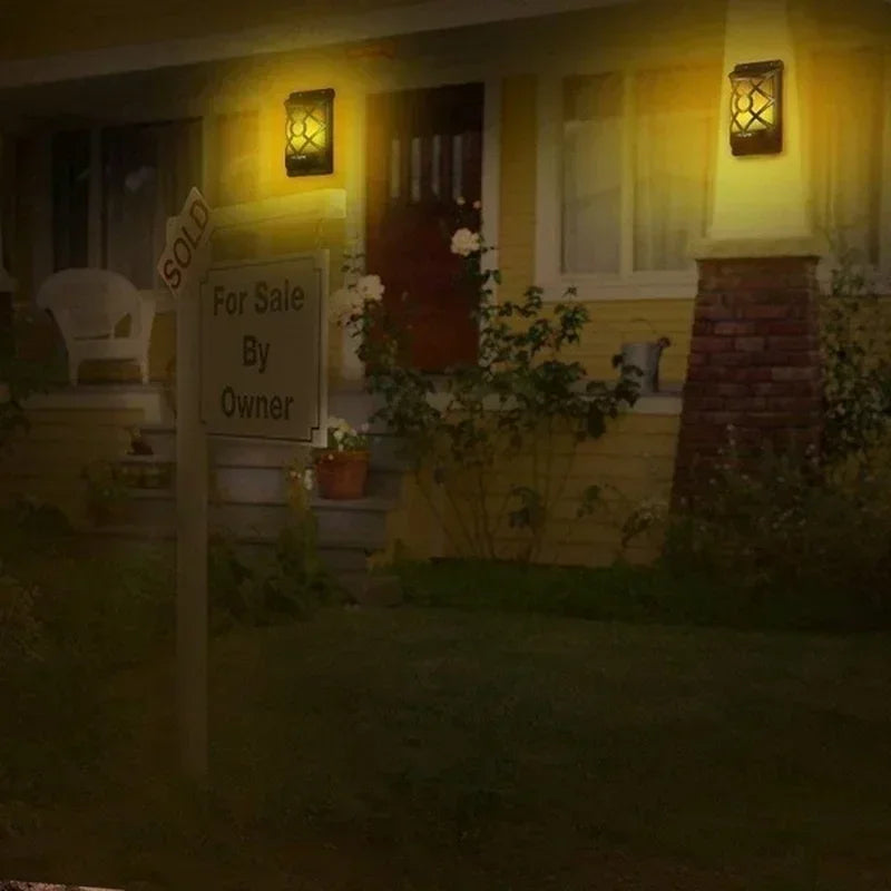 96LED Solar Flame Lights Outdoor, Lattice Design for Garden Pathway Yard Christmas Decor Waterproof Flickering Flame Wall Lights