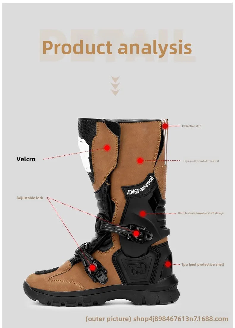 2PCS Waterproof Motorcycle Riding Boots Men Women Genuine Leather Adventure Touring Anti-Slip Protective All-Season CE Certified