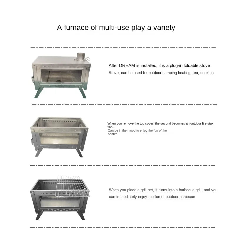 WT-Dream-Ti Titanium furnace Plug-in folding titanium alloy outdoor tent camping wood stove grill