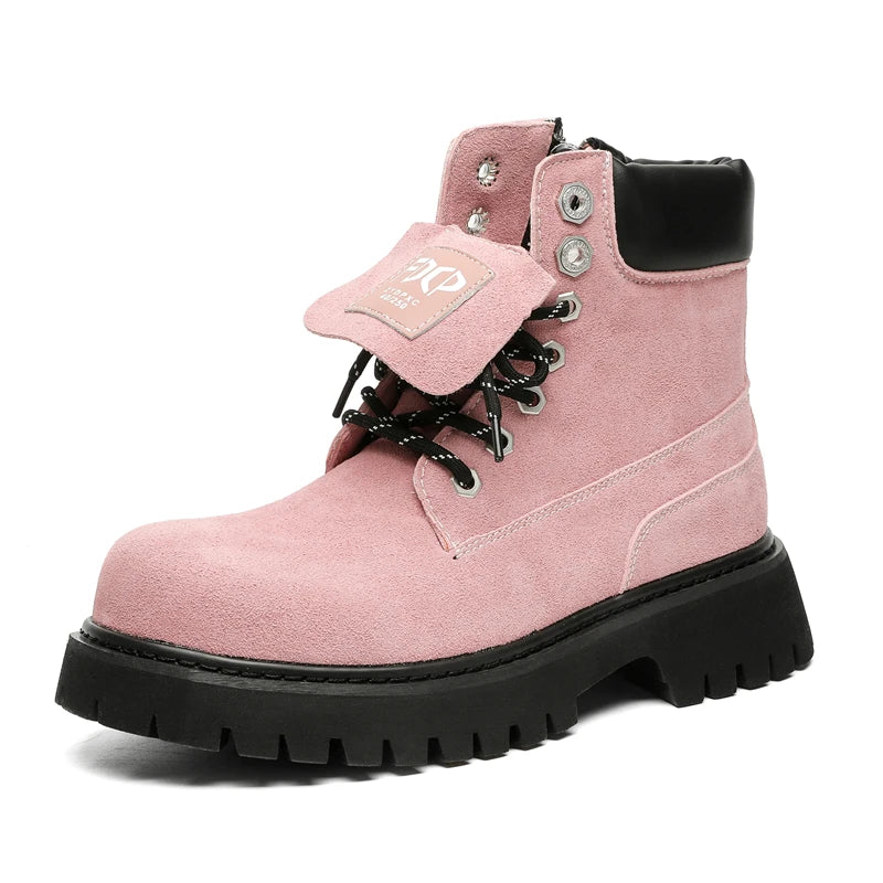 High quality Luxury Leather Boots Man Yellow High top Shoes Winter Men's Ankle Boots Street Motorcycle Shoes botas para hombre