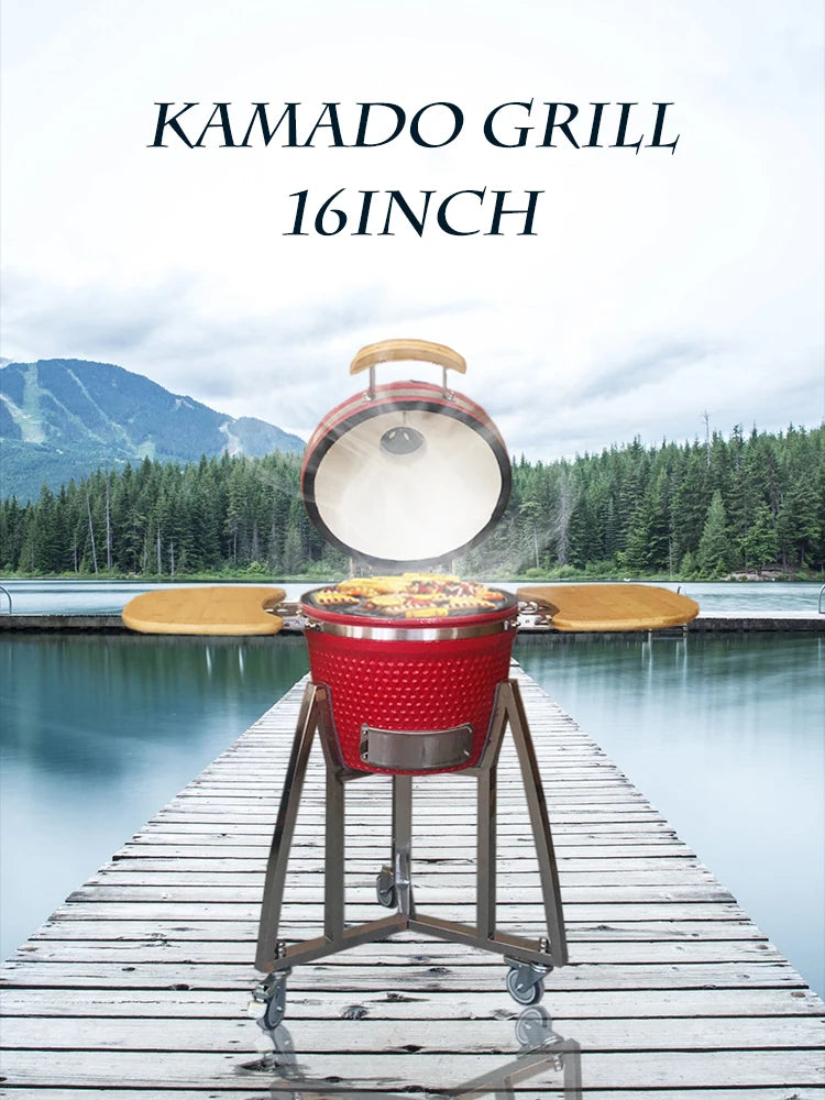 KIMSTONE 2023 New Hot Selling 16 Inch Portable Bbq Rotisserie Grill Commando Kamado Smoker With Stainless Steel Stand