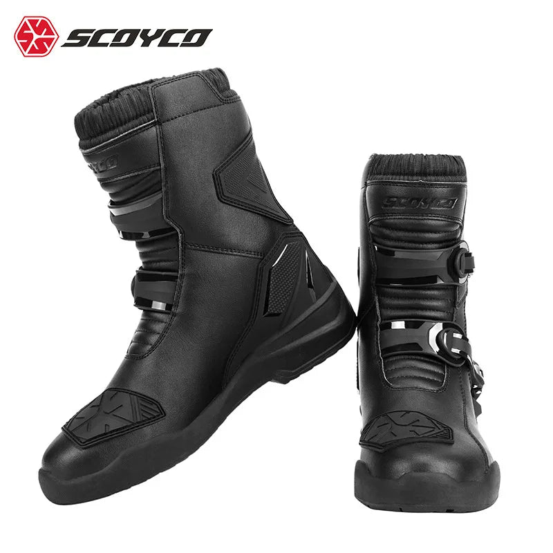 SCOYCO Motorcycle Riding Boots Motorcycle Tour Boots Waterporoof Rally Shoes Four Seasons Men Ankle TPU Protections EU 39-46