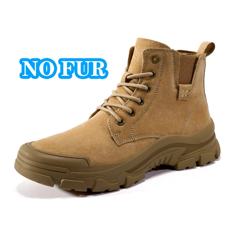 Non-slip Man Ankle Botas Non-Slip Outdoor Motorcycle Boots Versatile Leisure Snow Boots Street Style Mens Leather High Top Shoes