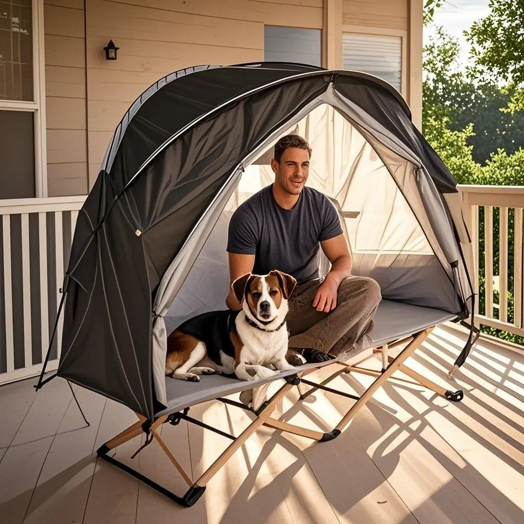 All-Season Camping Cot Tent 1-Person - Sturdy Cross-Braced Structure, for Fishing or Outdoor Activities,, Compact & Portable