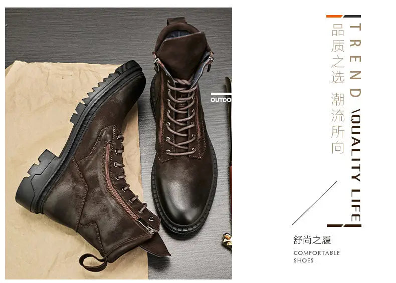 Retro Leather Motorcycle Riding Boots Riding Boots British Cool Man Handmade High-top Winter Work Shoes