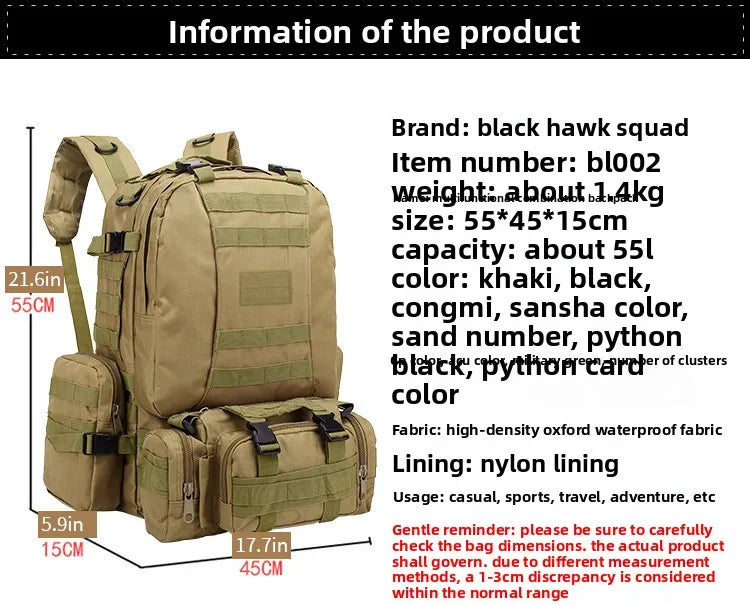 Tactical Backpack Military 50L Waterproof Hiking Backpack with MOLLE System for Outdoor Camping, Hunting, Travel, Daypack