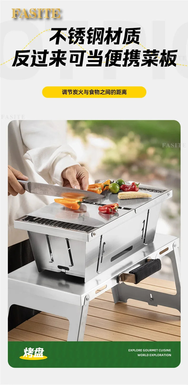 Commercial Folding BBQ Grills Portable Firewood Barbecue Utensils Cookware Brazier Charcoal Garden