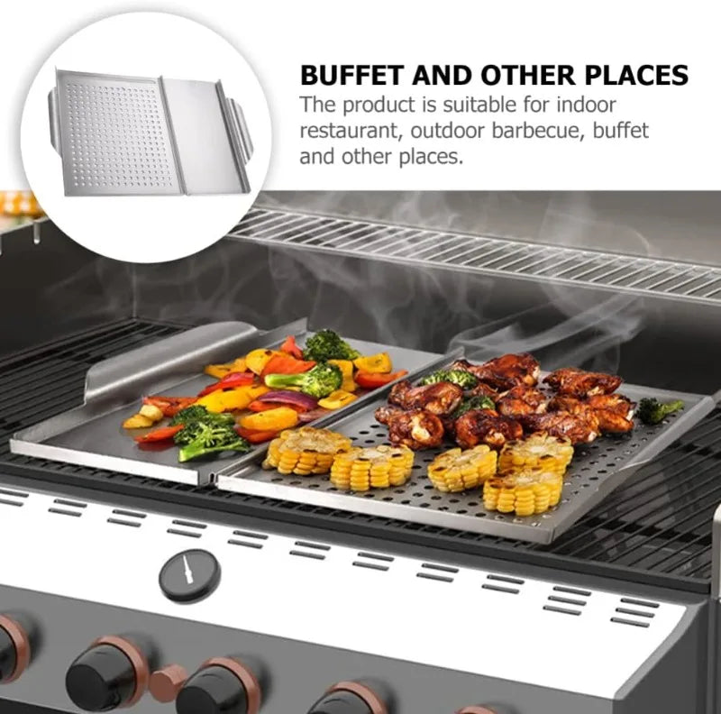 Stainless Steel Griddle Grill Pan 2-in-1 Stove Top Grill Plate Grilled Pan Vegetable Plate Grill Barbecue Trays Outdoor Grilling