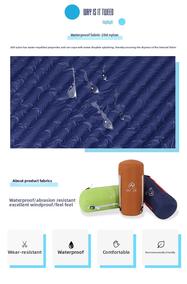 SKY ICE Lightweight Down Sleeping Bag White Goose Down Camping Portable