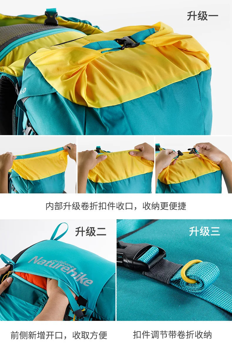 Naturehike-Camping Hiking Backpack with External Frame, 65L Large Capacity, Trekking, Mountaineering, Climbing Bag, 55L