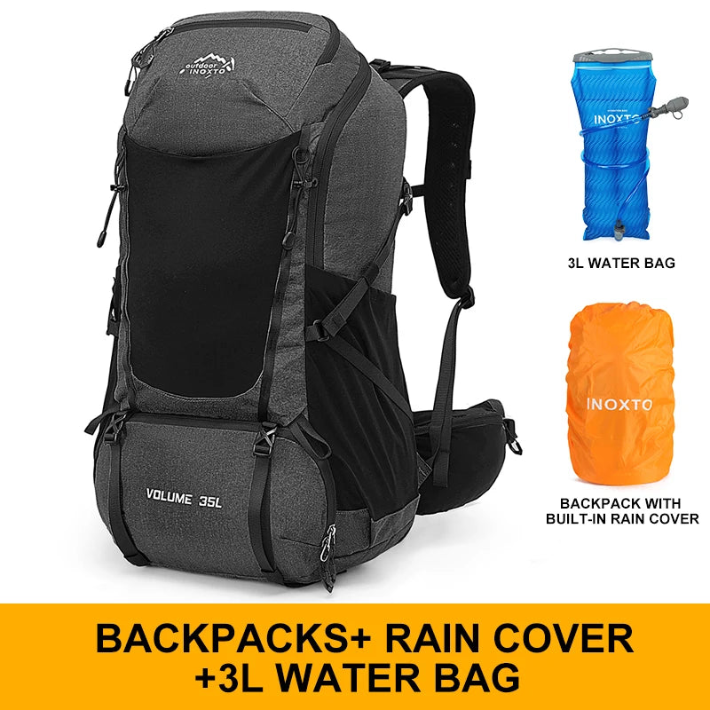 Internal frame waterproof hiking camping backpack with rain cover, large lightweight travel day backpack for climbing