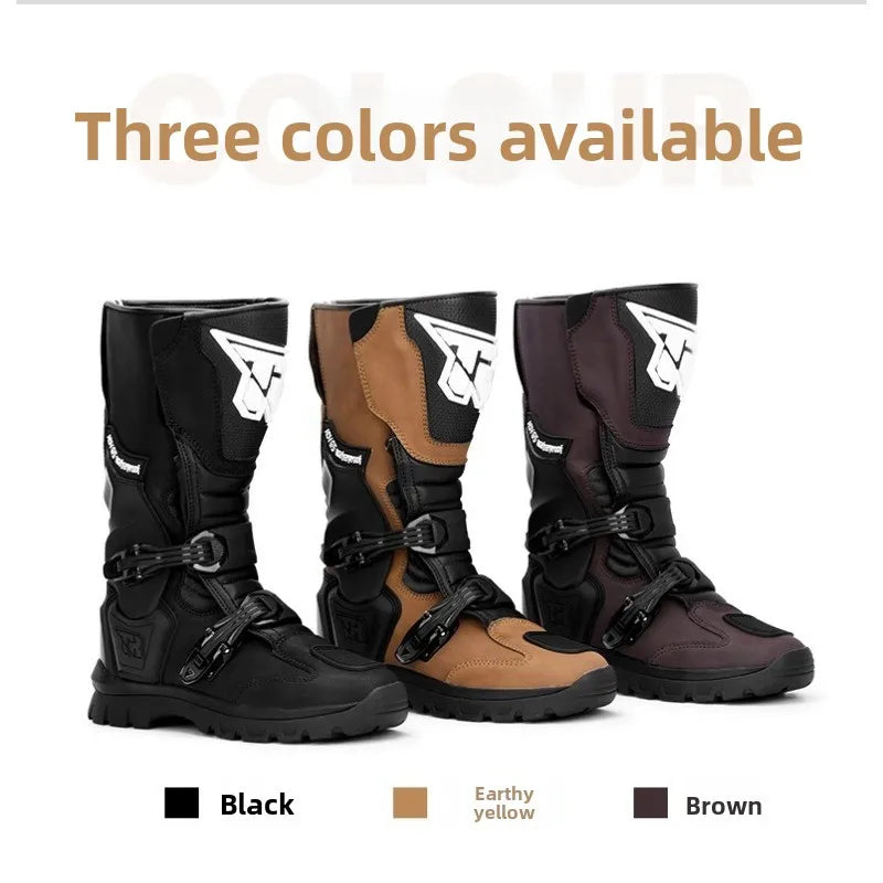 2PCS Waterproof Motorcycle Riding Boots Men Women Genuine Leather Adventure Touring Anti-Slip Protective All-Season CE Certified