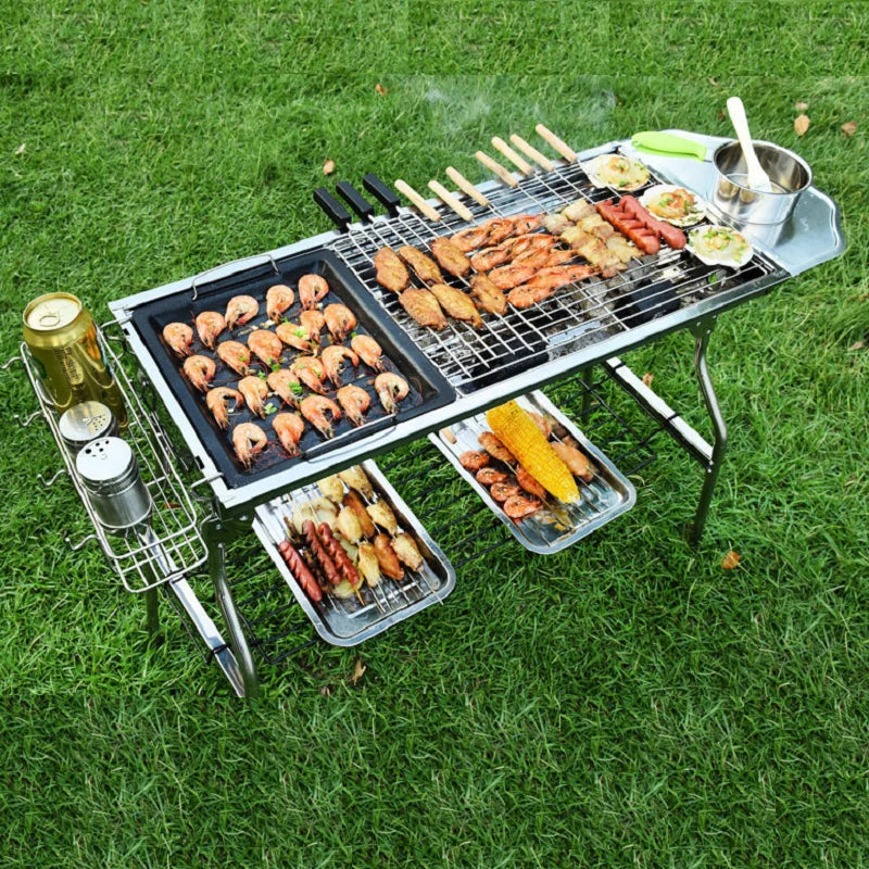 Outdoor Stainless Steel Charcoal Grill Barbecue Tool Portable Free Installation Handle Folding  BBQ Cooking Grid  Park New 2024