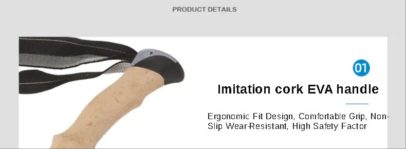 2 high-end hiking sticks, imitation cork handles, three-section telescopic ultra-light alloy sticks with external locks