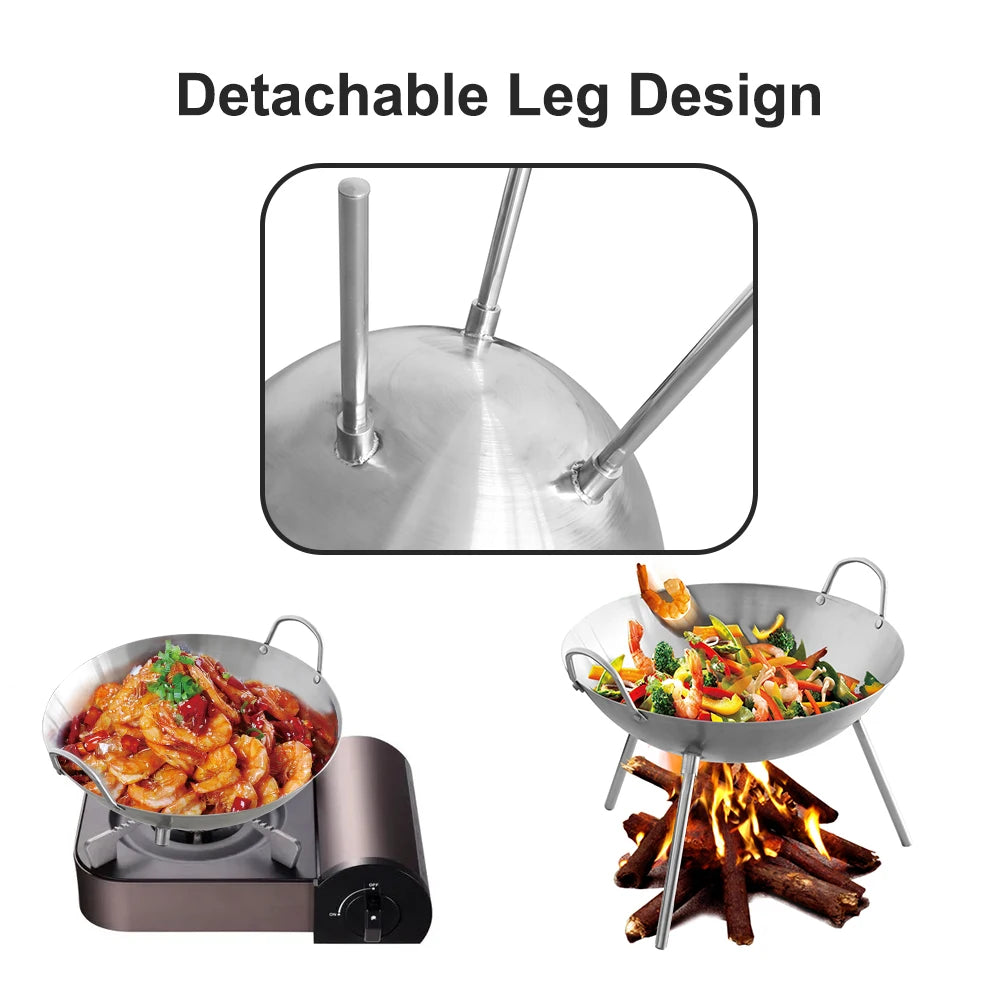Tripod Fire Pit Grill Wood Burning Cooking Pot Detachable Legs Foldable Camping Charcoal BBQ Stove Heating Outdoor Garden Beach