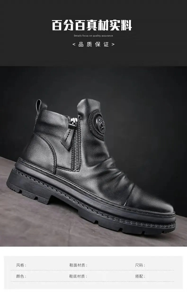 New Men Ankle Boots British Style High Top Men Shoes Motorcycle Leather Boots Zipper Retro Men's Boots Zapatillas Hombre