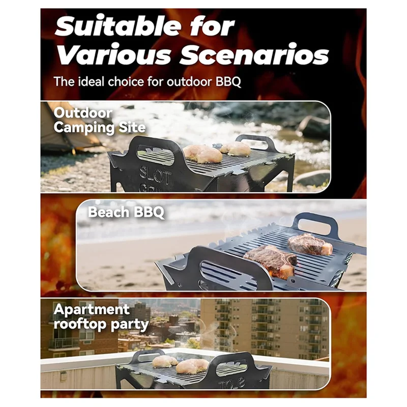 B08B-Slot Grills Foldable BBQ Grills Outdoor Small Folding Metal Grills Thickened Quick Assembly For Camping Picnic