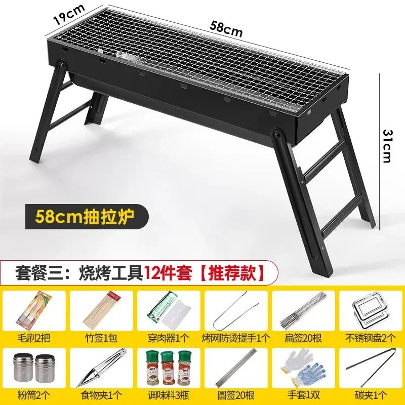 Collapsible BBQ Grill Outdoor Portable Charcoal Fire Pit Full Set no Smoke Carbon Roast Meat for Home