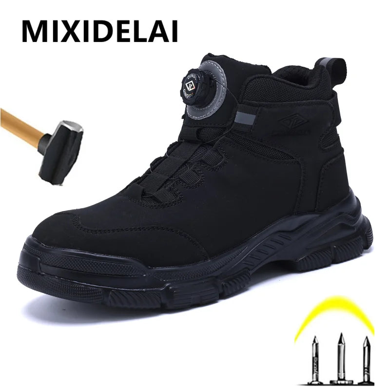 Waterproof Men Boots Rotating Buttons Safety Shoes Men Puncture-Proof Work Boots Steel Toe Shoes Light Indestructible Shoes