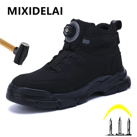 Waterproof Men Boots Rotating Buttons Safety Shoes Men Puncture-Proof Work Boots Steel Toe Shoes Light Indestructible Shoes