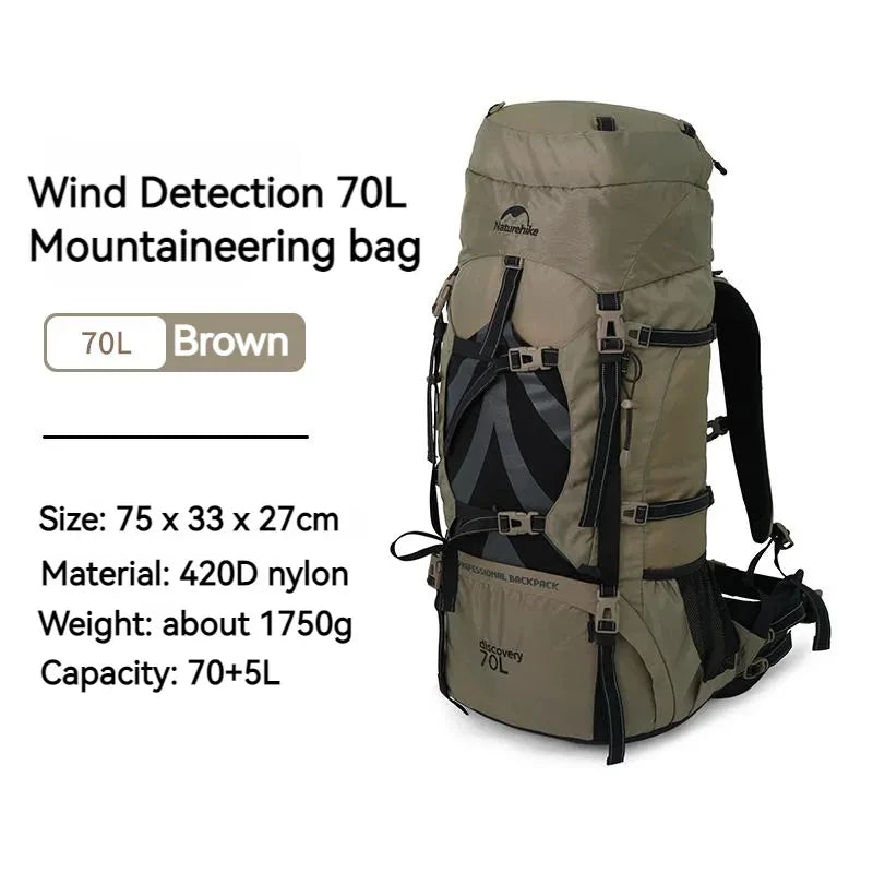 Naturehike Outdoor Backpack 70+5L Large Capacity Trekking Bag Backpack 420D Nylon Camping Hiking Travel Backpack With Rain Cover