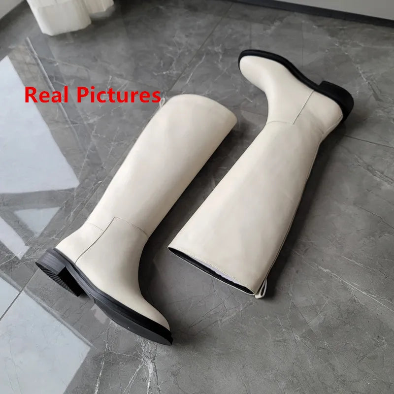 FEDONAS 2024 INS Women Knee High Boots Genuine Leather High Heeled Autumn Winter Warm Shoes Woman Snow Motorcycle Boots Shoes