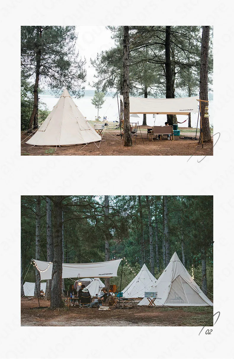 Naturehike Pyramid A-type Tent Teepee Tipi Tent With Chimney for 5-8 People Family Travel Camping Cotton Blend 9.6 Waterproof