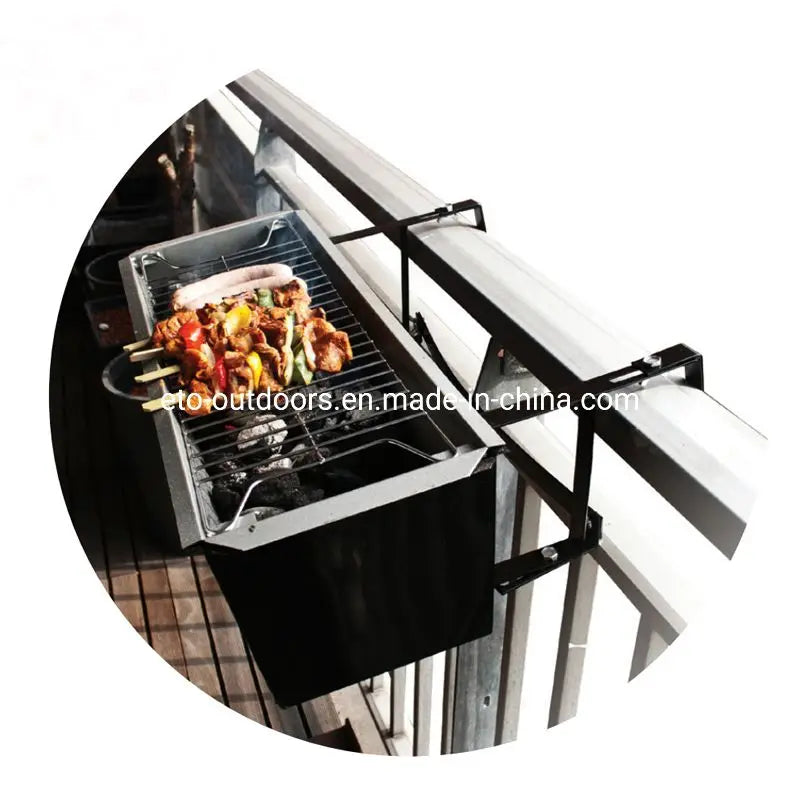 Stainless Steel Hanging BBQ Grill - Balcony Charcoal Barbecue Grill with Flower Pot Design for Outdoor Small Space Cooking