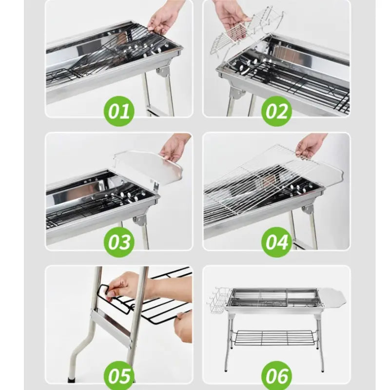 Outdoor Stainless Steel Charcoal Grill Barbecue Tool Portable Free Installation Handle Folding  BBQ Cooking Grid  Park New 2024