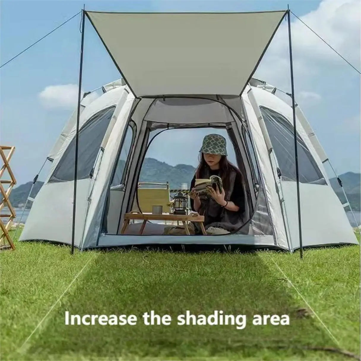 Pop up tents for camping waterproof Portable Windproof tents for camping 4 person family tent with Skylight, Upgraded Large Size