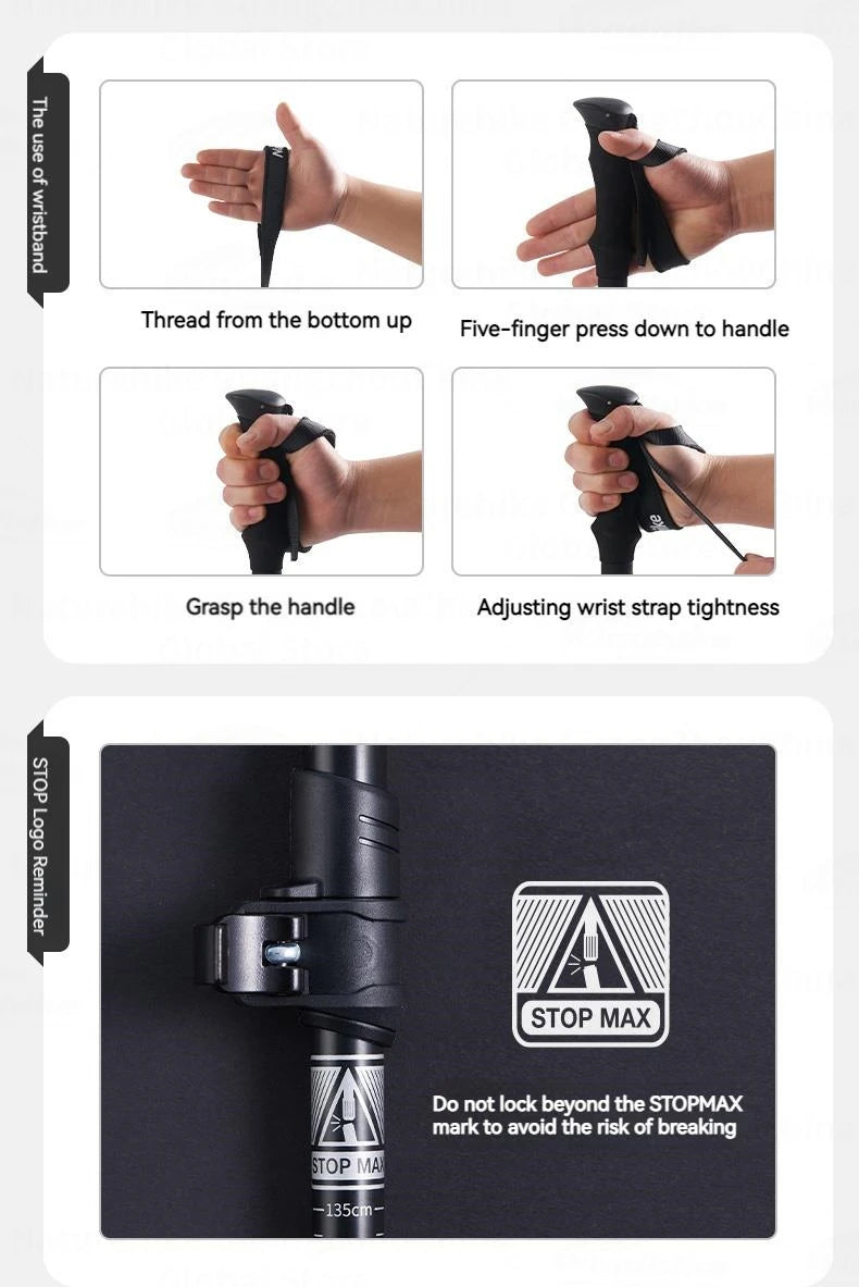 Naturehike ST03 7075 Aluminium Alloy Folding Trekking Pole Walking Stick Climbing Retractable 3 Sections Telescopic Alpenstocks