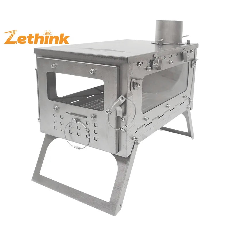 Titanium Alloy Glass Removable Portable Folding Wild Cooking Stove with Chimney Outdoor Stove Tools for Camping Hiking