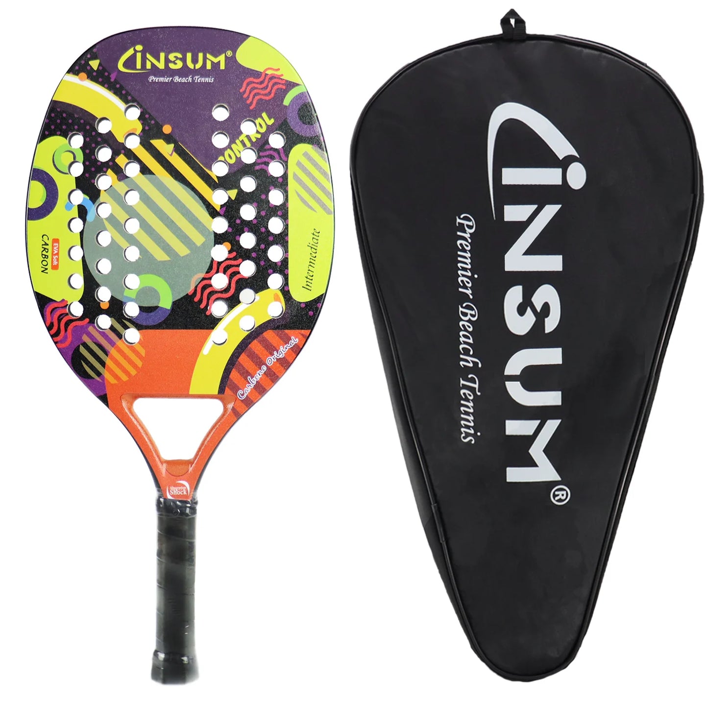 Lightweight Beach Tennis Racket - Carbon Fiber Beach Tennis Paddle with Ultra Grip Sand Grit Surface with Protective Cover Bag