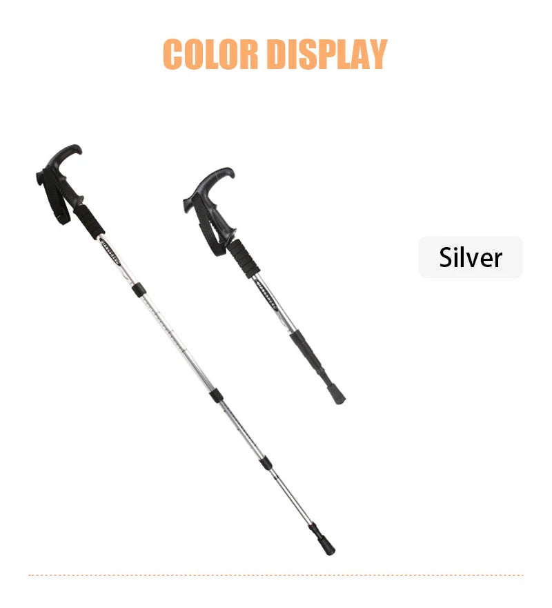 Four-section T-handle Trekking Pole Outdoor Travel Cane Climbing  Pole Aluminum Alloy Telescopic Pole Hiking Walking Stick
