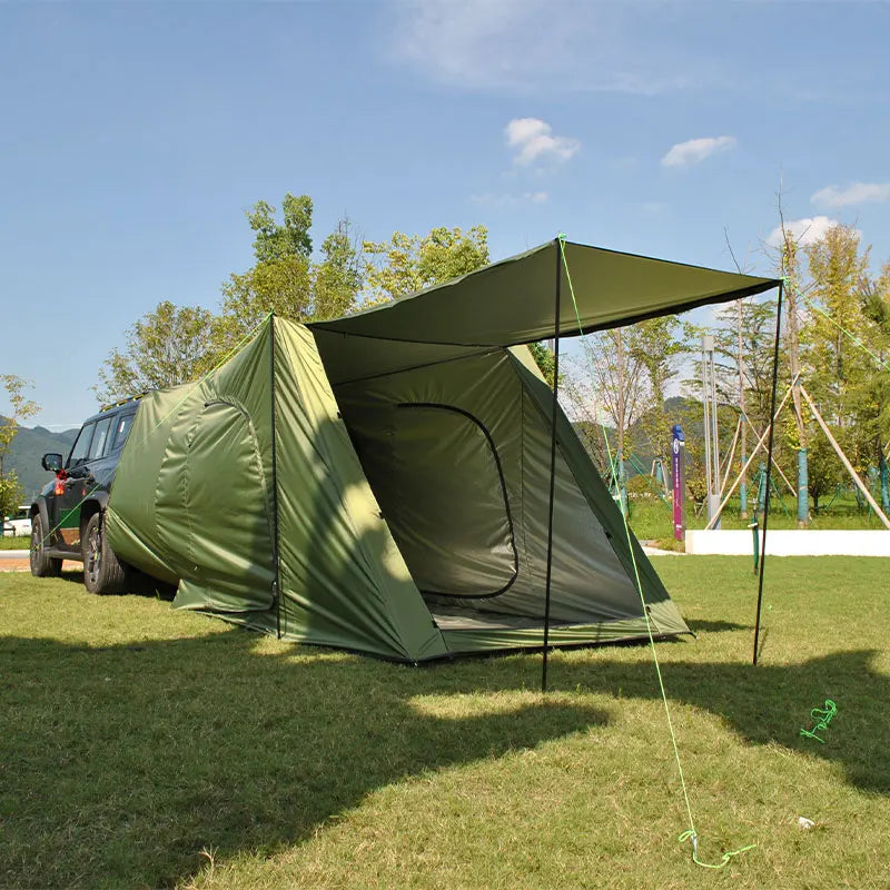 camping tent big space with rainfly, hatch back camping tent for 5 person, tailgate camping tent for suv with 4 poles, car tent