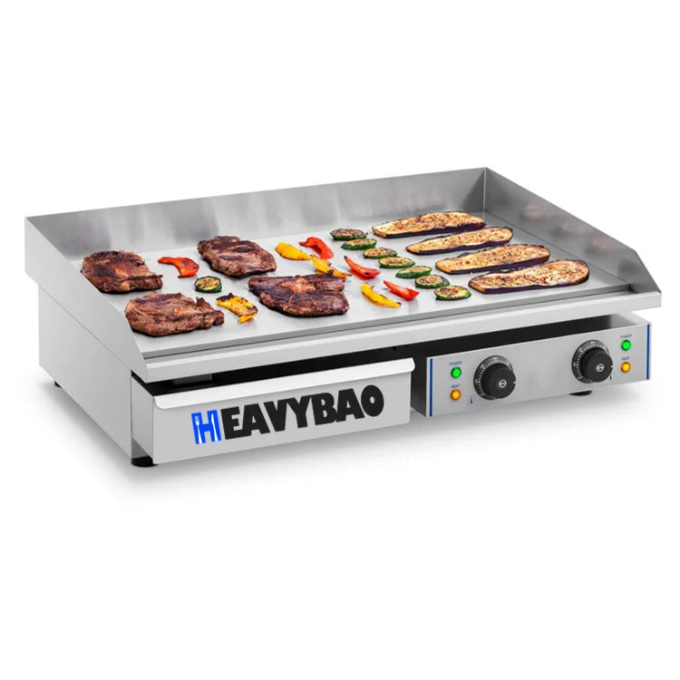 Heavybao Commercial Stainless Steel Kitchen Grill BBQ Burger Fryer Hotplate Full Flat Or Ribbed Countertop Electric Griddle