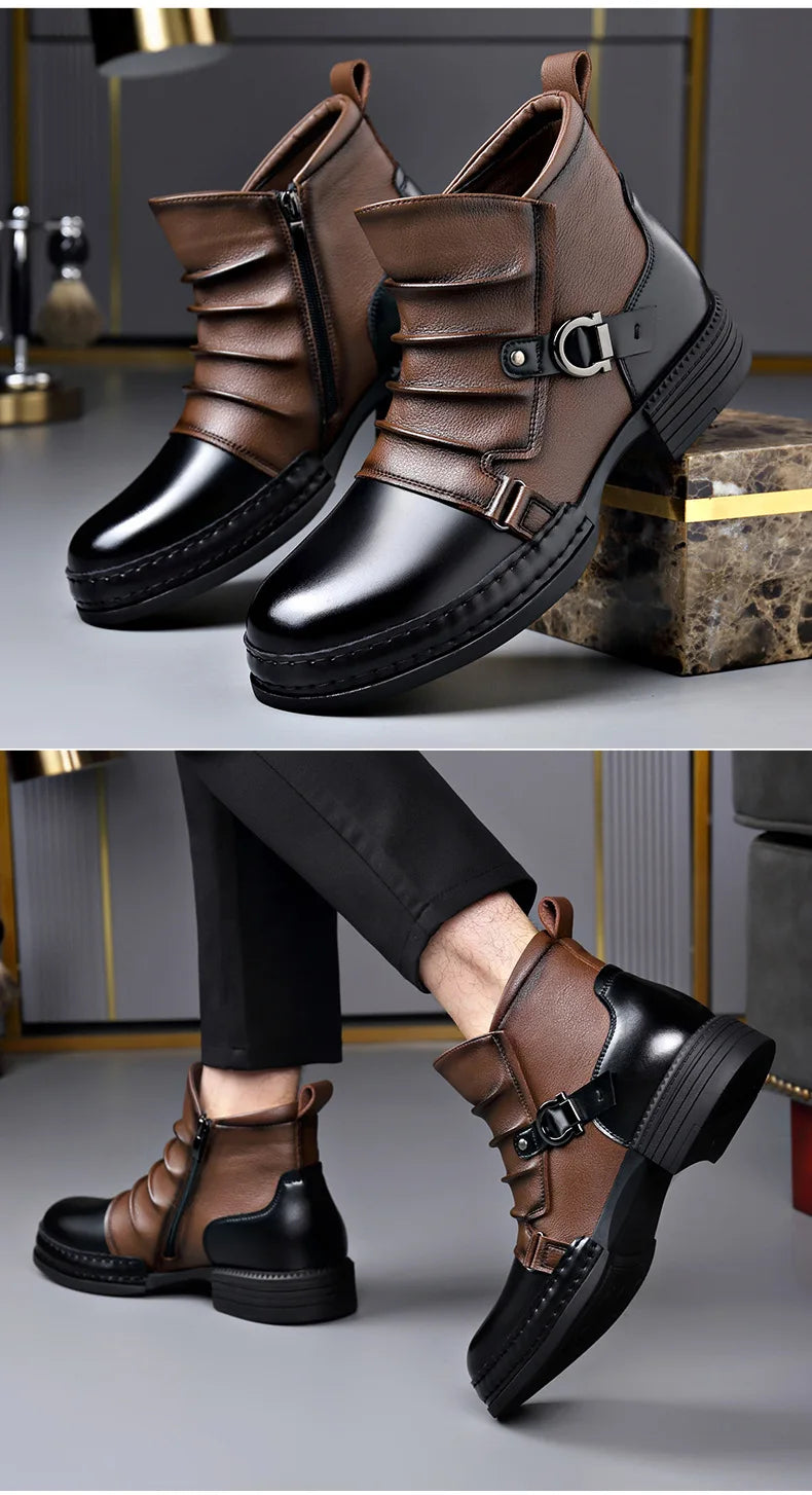 Autumn Winter Retro Ankle Boots for Men Fashion Casual Size Zipper Motorcycle Boots Man New Designer Warm Platform Shoes Male