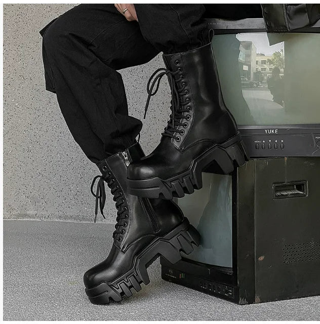 2025 new fashion platform women's retro punk tooling couple dark rock locomotive boots trendy shoes