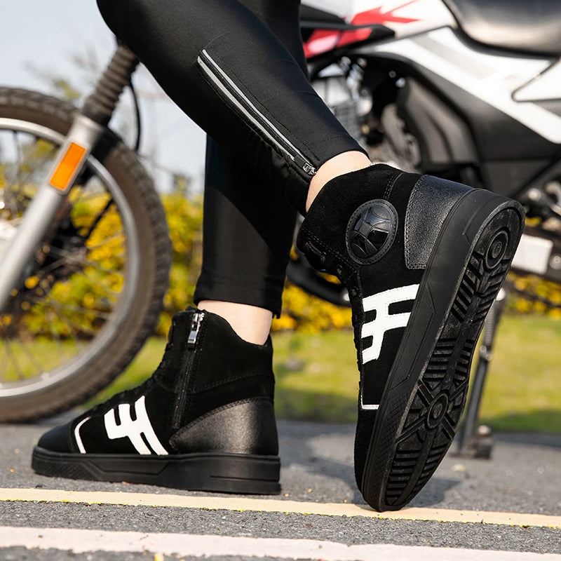 NEW Men's Leather Motorcycle Shoes Anti Slip Wear-resistant Motos Protective Boots Breathability Motocross Racing Riding Shoes