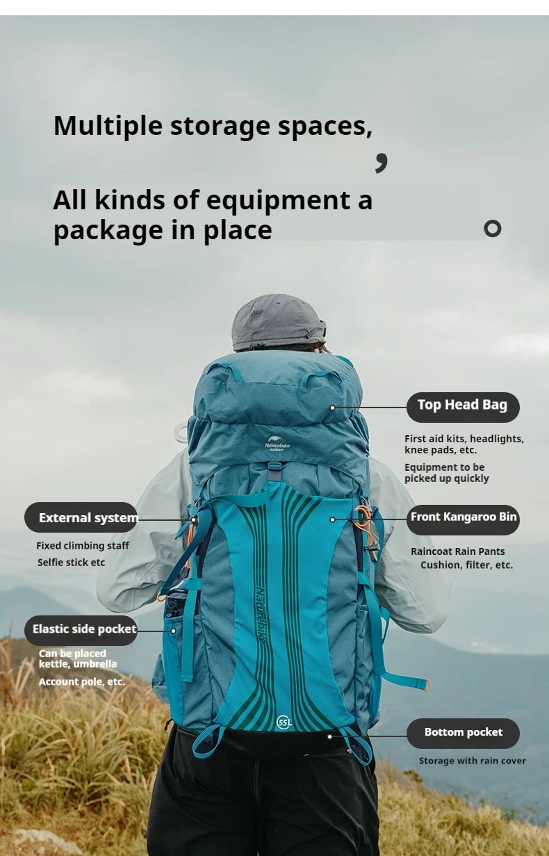 Naturehike Hiking Backpack Waterproof 45/55/65L Knapsack Climbing Travel Outdoor Sports Large Capacity Nylon Bag With Rain Cover