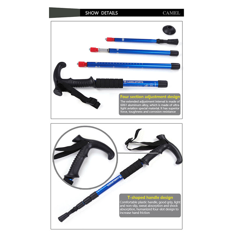 4-Section Outdoor Walking Stick Portable Telescopic Trekking Pole Anti Skid Aluminium Alloy Cane Elderly Camping Climbing Stick