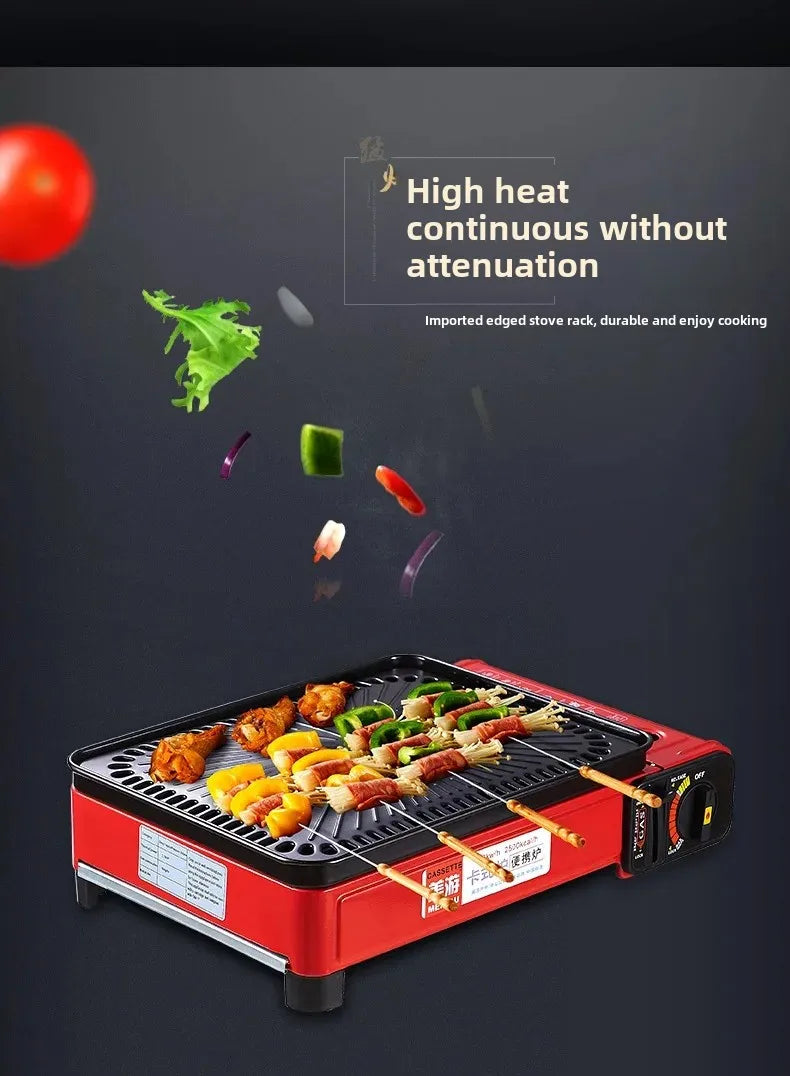 Portable Barbecue Stove, Smokeless Grill, Dual-Purpose Gas Oven for Outdoor Use, Compact Cooking Unit, Korean Style