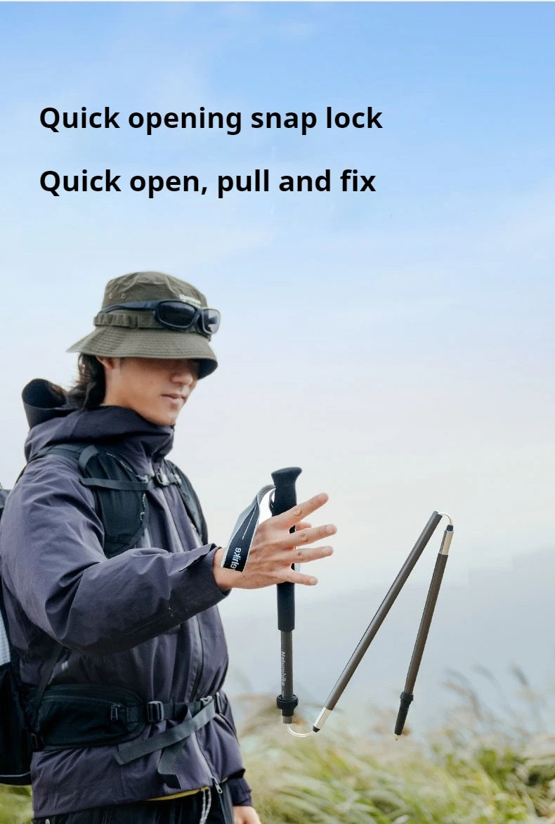 Naturehike Outdoor Alpenstock Carbon 4-sections Foldable Aluminum Alloy Ultralight Trekking Pole Adjustable Hiking Walking Stick