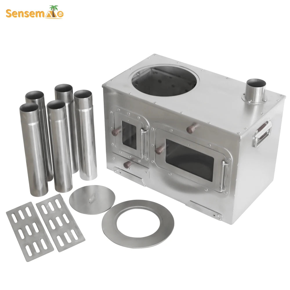 Wood Fire Oven Outdoor BBQ Stove with 9" Pizza Oven Large Multifunction Wood Fired Burning Stove Built-In Thermometer Camping