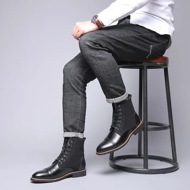 British Style Flat Designer Ankle Boots Vintage Casual Leather Outdoor Walking Motorcycle Boots Mens Antiskid Fall Chunky Boots