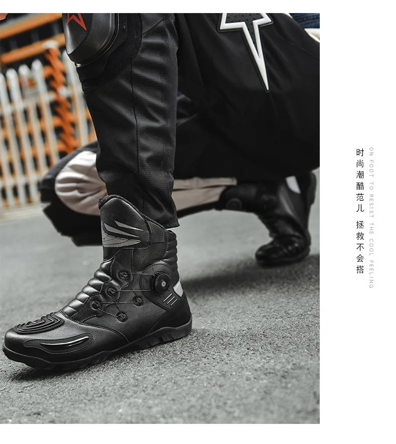 37-48 Motorcycle Boots Non-Slip Studded Boots Leather Enduro Motorcycle Boots Men's Biker Boot Four Seasons Riding Racing Shoes
