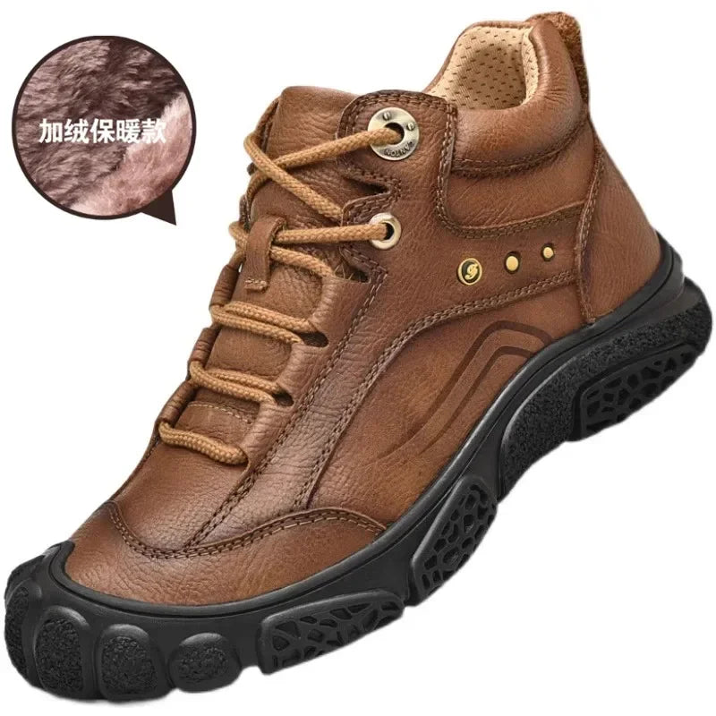 Motorcycle Riding Boots with Winter Velvet Style Warm Waterproof and Non Slip Outdoor Leisure Hiking Shoes Motorcycle Boots