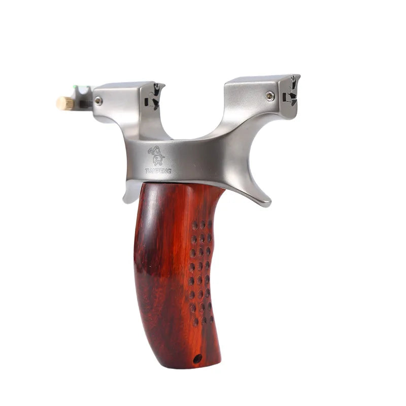 Powerful Stainless Steel Slingshot with Flat Rubber Band Outdoor Hunting and Shooting Combat Catapult with Wooden Handle
