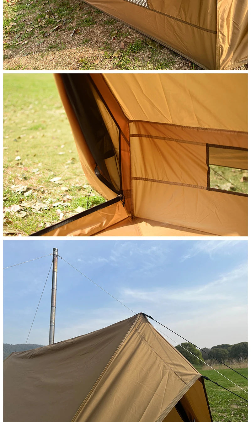 EMER Camping Hot Tent with Chimney Window Outdoor Ultralight Tipi Teepee Tent Pyramid Double Layer Bushcraft 2-Person BC Tent