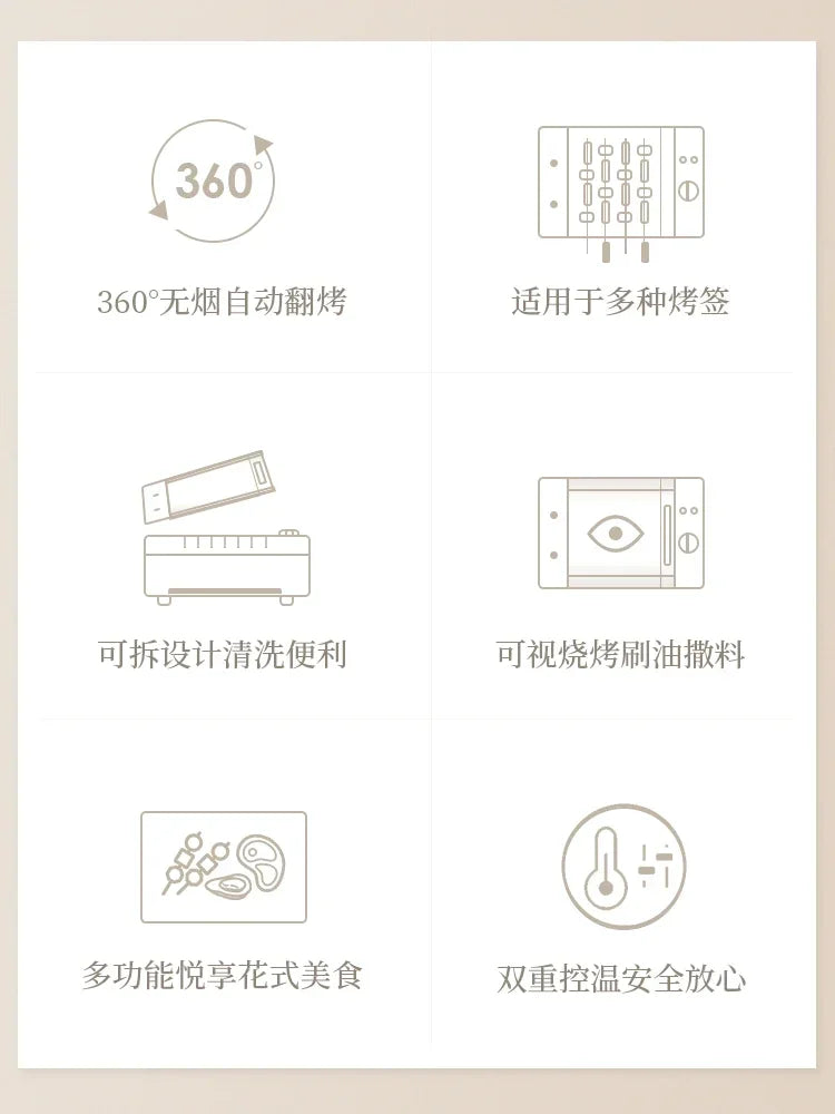 220V Le Kebab Barbecue Machine Smokeless Automatic Rotation Indoor Kebab Multi-function Skim Electric Barbecue Grill Smokeless A